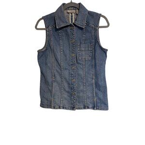 Chicos Platinum Vest Women Size 0 (US Small) Blue Denim Sleeveless Snap Front